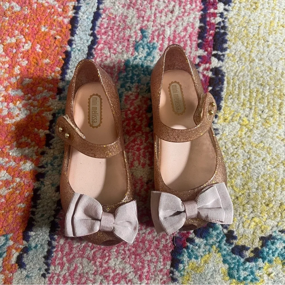 Mini Melissa Pink and Gold Dress Shoes with Glittery Finish size 8
